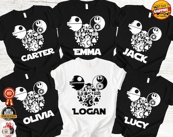 Personalized Star Wars Family Shirt, Custom Name Mickey Death Star Tee, Matching Galaxy Edge Family Shirts