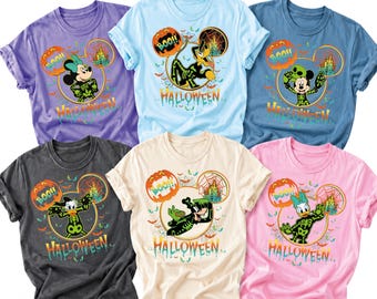Disney Boo Halloween Shirt, Mickey Minnie Friends Skeleton Tee, Spooky Pumpkin Web Family Character tshirt