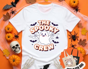 The Spooky Crew Halloween Shirt, Cute Ghost Family Matching Tee, Retro Spooky Season Crewneck Shirt