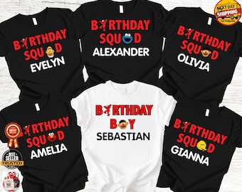 Custom Sesame Street Birthday Shirt, personalized Elmo Cookie Monster Tee, Birthday Squad Group Matching Shirts, Family Birthday Gift
