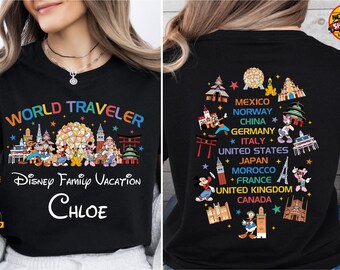 Disney Epcot World Traveler Shirt 2026, Front & Back Print World Showcase Tee, Custom Name Disney Vacation Shirt