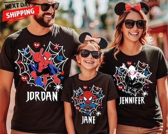 Gepersonaliseerde spider-familieshirt, bijpassend familieshirt superheld, aangepaste naam spider-shirt voor kinderen