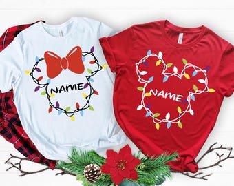 Personalized Disney Christmas Lights Shirts, Custom Name Matching Family Tees, Mickey Minnie Holiday 2026 Shirts, Xmas Gift Tops