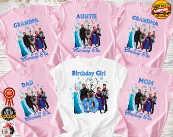 Frozen Birthday Girl Age Shirt, Custom Family Squad Shirts, Matching Mom Dad Sister Brother Tee, Elsa Anna Birthday Outfit