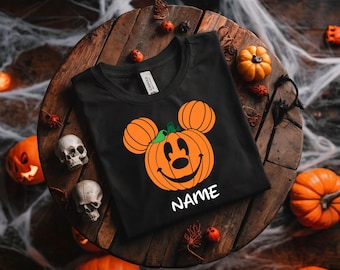 Mickey Pumpkin Halloween Shirt, Personalized Disney Jack O Lantern Tee, Custom Minnie Spooky Season Shirt
