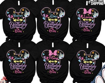 Disney Birthday Girl Shirt, Personalized Minnie Mouse Castle Birthday Family Matching Disney Park tshirt