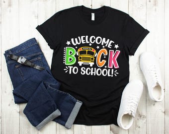 Personalized Family Matching Welcome Back to School Shirts Parent Child Bus Tee Custom Names Coordinated First Day Keepsake