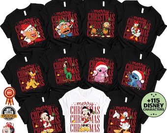 Merry Christmas Shirt, All Designs 200+ Character Options, Personalized Disney Christmas Family tshirt