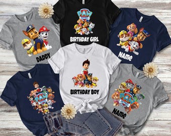 Custom Paw Patrol Birthday Shirt, Personalized Family Squad Tee, Mommy Daddy Birthday Girl Boy Matching Shirt