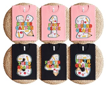 Personalized First Grade Shirt Back to School Tee Girly Coquette Design Custom Name Keepsake for Picture Day