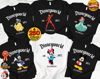 Disneyworld est 1971 Shirt, Custom Character Disney Family Tee, Personalized Marvel Disney Princess Trip Shirt