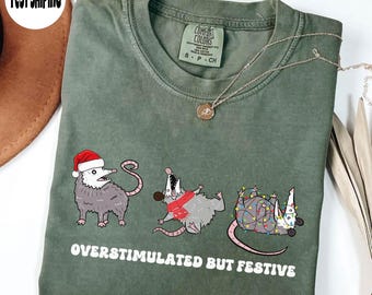 Overstimulated But Festive Possum Christmas Sweatshirt | Funny Christmas Shirt | Trashcore Top | Meme Holiday Possum Gift Tee