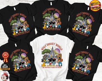 Vintage Walt Disney World 4 Parks Family Shirt, Retro Happiest Place on Earth Squad Tee, Matching Family Trip Outfit