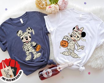 Mummy Mickey Minnie Halloween Shirt, Disney Couple Matching Tee, Retro Mickey's Not So Scary Party Shirt