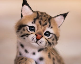 Lynx Kitten - lifesize plush toy. OOAK artist Handmade collectible animal by photo poseable toy MADE to ORDER