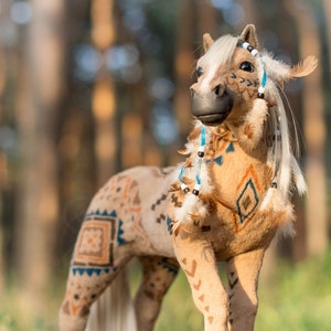 Dreamcatcher. Indian horse. OOAK artist Handmade collectible animal by photo art doll poseable toy. MADE to ORDER