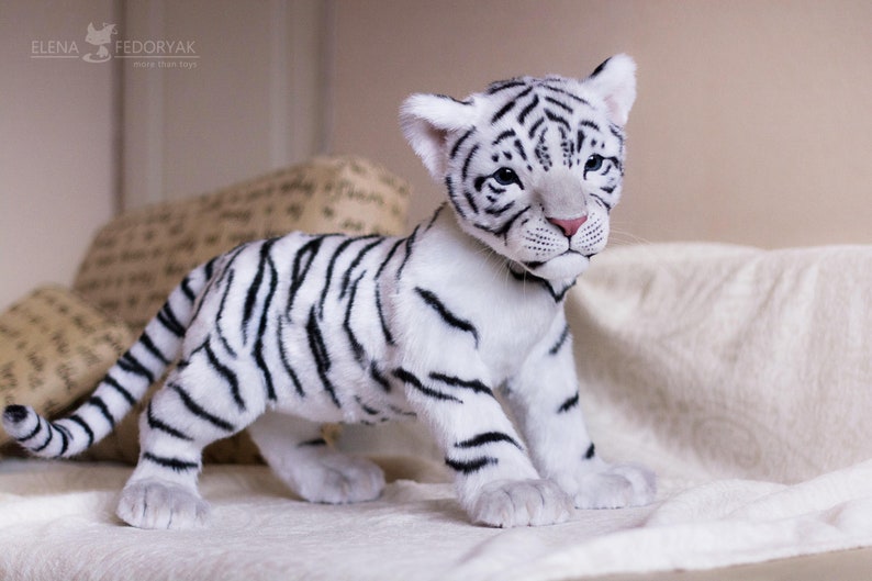 Tiger cub Sky. Realistic life size toy. OOAK artist Handmade collectible animal by photo poseable toy Made to Order image 8