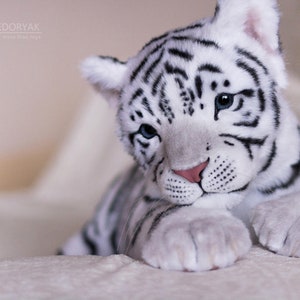 Tiger cub Sky. Realistic life size toy. OOAK artist Handmade collectible animal by photo poseable toy Made to Order image 9