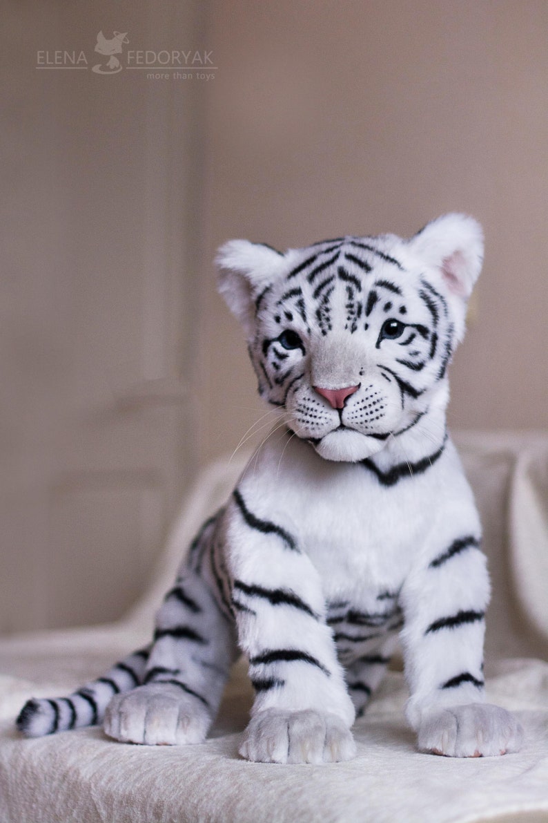 Tiger cub Sky. Realistic life size toy. OOAK artist Handmade collectible animal by photo poseable toy Made to Order image 5