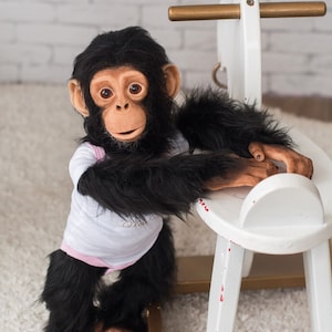 Baby Chimp Maisie - life size realistic movable toy. OOAK artist Handmade collectible animal by photo art doll poseable toy MADE to ORDER