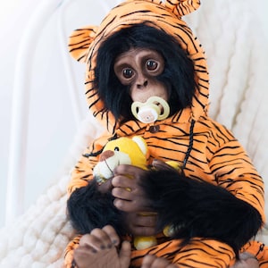 Baby Chimp Tigra - life size realistic movable toy. OOAK artist Handmade collectible animal by photo art doll poseable toy MADE to ORDER
