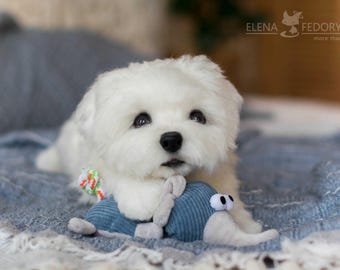 Cachorrita Maltipoo Millie. Peluche realista. Pieza única, hecha a mano por un artista. Muñeca articulada de colección a partir de una fotografía.
