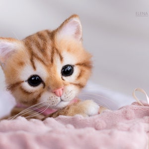 Kitten Shiny Realistic toy. OOAK artist Handmade collectible animal by photo poseable toy MADE to ORDER image 3
