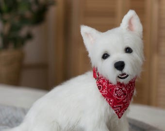 Weißer Westhighland-Terrier Realistisches Spielzeug. OOAK Künstler Handgefertigtes Sammlertier von Fotokunstpuppe posierbares Spielzeug