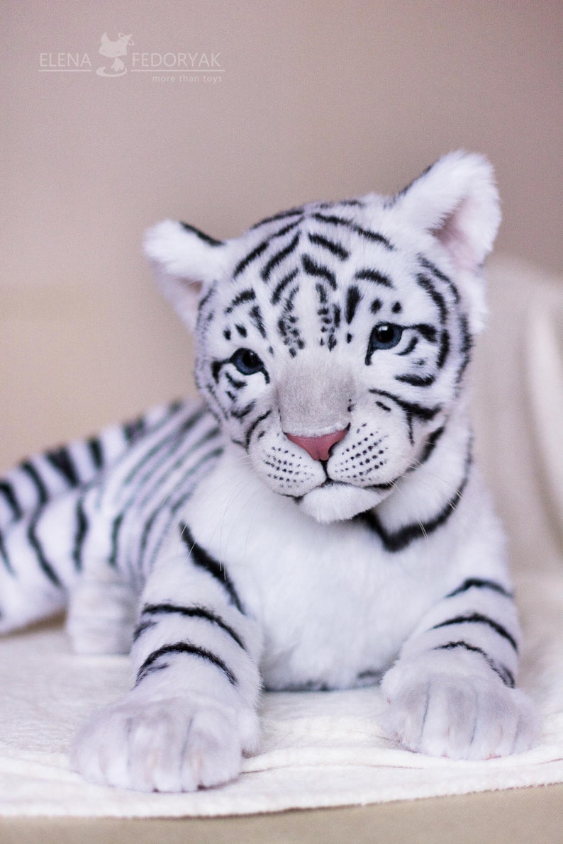 Tiger cub Sky. Realistic life size toy. OOAK artist Handmade collectible animal by photo poseable toy Made to Order image 4