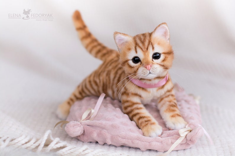 Kitten Shiny Realistic toy. OOAK artist Handmade collectible animal by photo poseable toy MADE to ORDER image 9