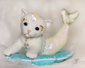 Mermaid kitten. OOAK artist Handmade collectible animal by photo poseable toy