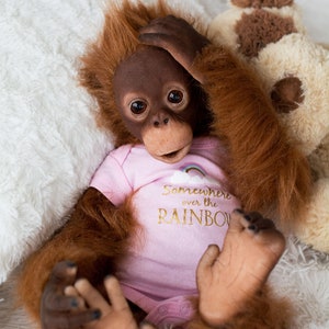 Baby Orangutan Ruby - life size realistic movable toy. OOAK artist Handmade collectible animal by photo art doll poseable toy MADE to ORDER