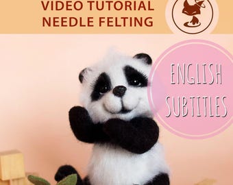Clase magistral de video: Panda lindo de fieltro de aguja con patas y cabeza móviles. Con subtítulos en inglés