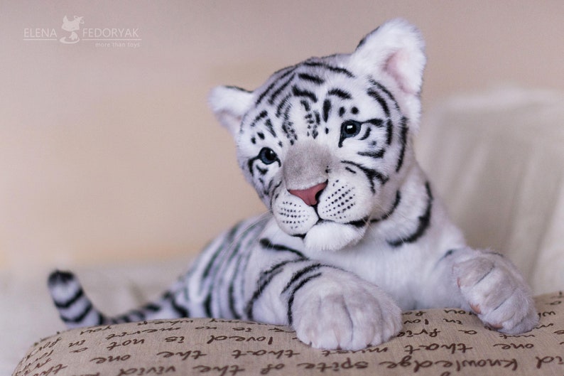 Tiger cub Sky. Realistic life size toy. OOAK artist Handmade collectible animal by photo poseable toy Made to Order image 7