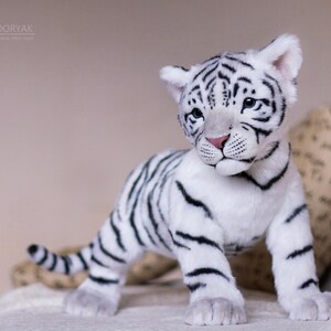 Tiger cub Sky. Realistic life size toy. OOAK artist Handmade collectible animal by photo poseable toy Made to Order image 3