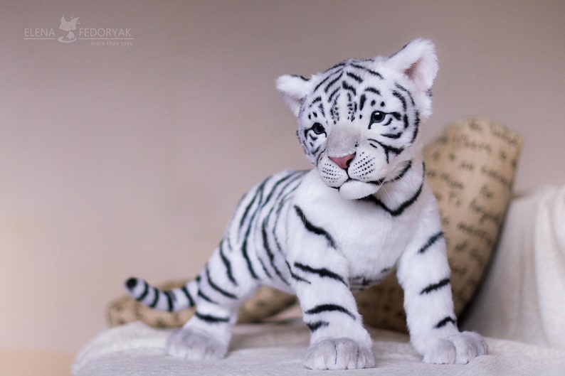Tiger cub Sky. Realistic life size toy. OOAK artist Handmade collectible animal by photo poseable toy Made to Order image 3