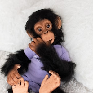 Baby Chimp Mini - life size realistic movable toy. OOAK artist Handmade collectible animal by photo art doll poseable toy (MADE to ORDER)