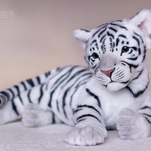Tiger cub Sky. Realistic life size toy. OOAK artist Handmade collectible animal by photo poseable toy Made to Order image 1