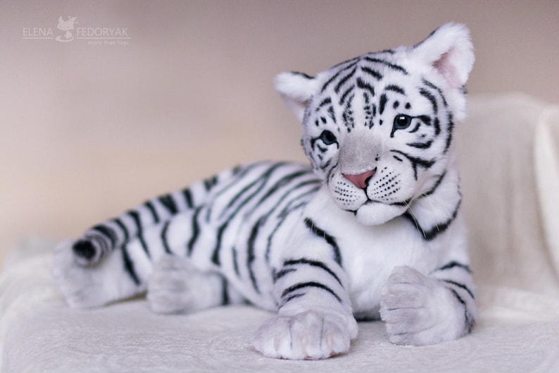 Tiger cub Sky. Realistic life size toy. OOAK artist Handmade collectible animal by photo poseable toy Made to Order image 1