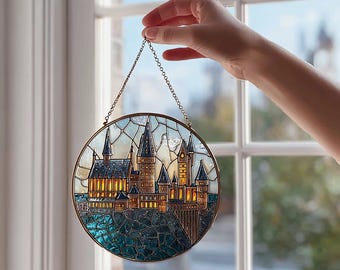 Magier Burg Buntglas Suncatcher Fantasy Fensterbehang Magische Dekoration