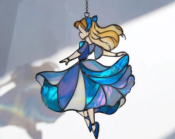 Elegantes Prinzessin Mädchen Suncatcher blaues Kleid Fenster hängen Dekor