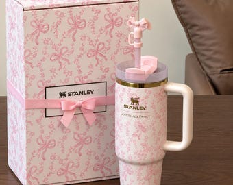 40oz Pink Bow Tumbler Gift Set, Coquette Floral Travel Mug, Cute Aesthetic Cup with Straw, Girly Drinkware, Birthday Gift for Her
