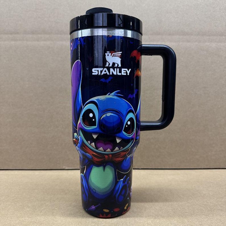 Stitch Angel Stanley Tumbler 40oz, Disney Stitch Love Cup With Handle And Straw, Cute Couple Gift, Valentine's Day Tumbler 4