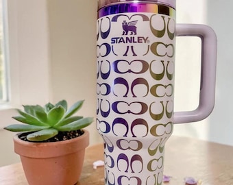 40oz Stanley Tumbler Cup with Coach Pattern, Laser Engraved Custom Tumbler