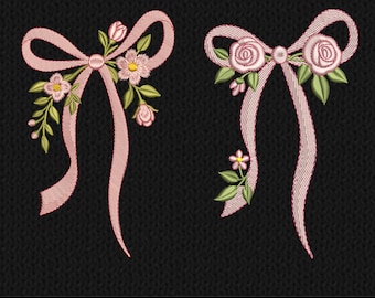 2 Flower Bow Embroidery Machine , Bundle Mini Coquette Embroidery Design, 8 size