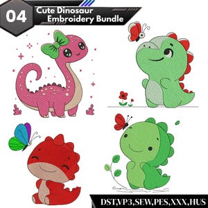 Dinosauriebroderidesign, söt dinosauriebebisbroderi, minidinosaurie, dinosaurie-Clausbroderi, maskinbroderidesign