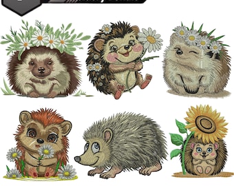 Hedgehog Embroidery Design, Floral Hedgehog Embroidery, Happy flower hedgehog Embroidery, Cute Woodland Animal, Machine Embroidery Design