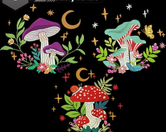Mushroom Embroidery Design, Forest style embroidery design, forest Nature Motif, Mushroom embroidery, Machine embroidery designs