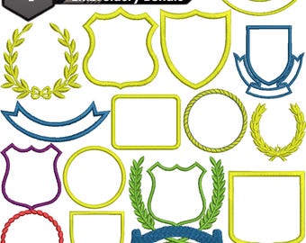 Motifs de broderie d'écussons, Broderie d'éléments, Cadre héraldique de bouclier, Broderie de formes, Broderie rectangulaire, Broderie à la machine