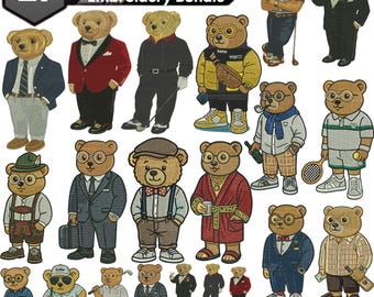 Bear Embroidery Design, Fashion Teddy Bear Embroidery, Teddy Bear in Glasses, Bear in Suit Embroidery, Machine Embroidery Design
